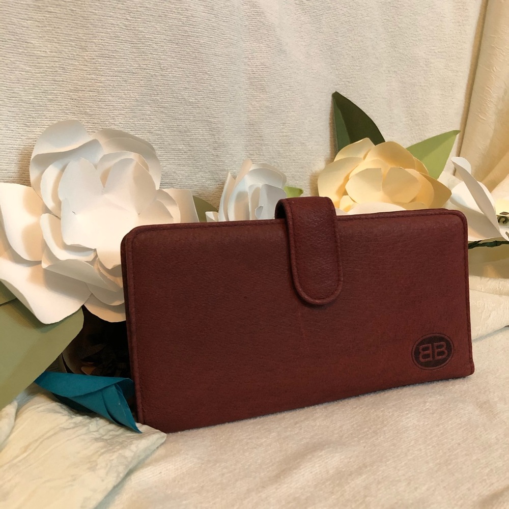 Soft Red Brown Leather Check Wallet